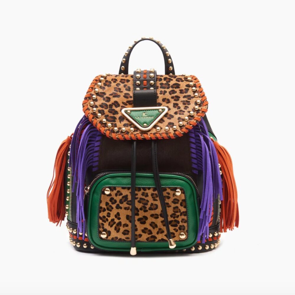 Prada Multicolor Leopard Fringe Leather Backpack